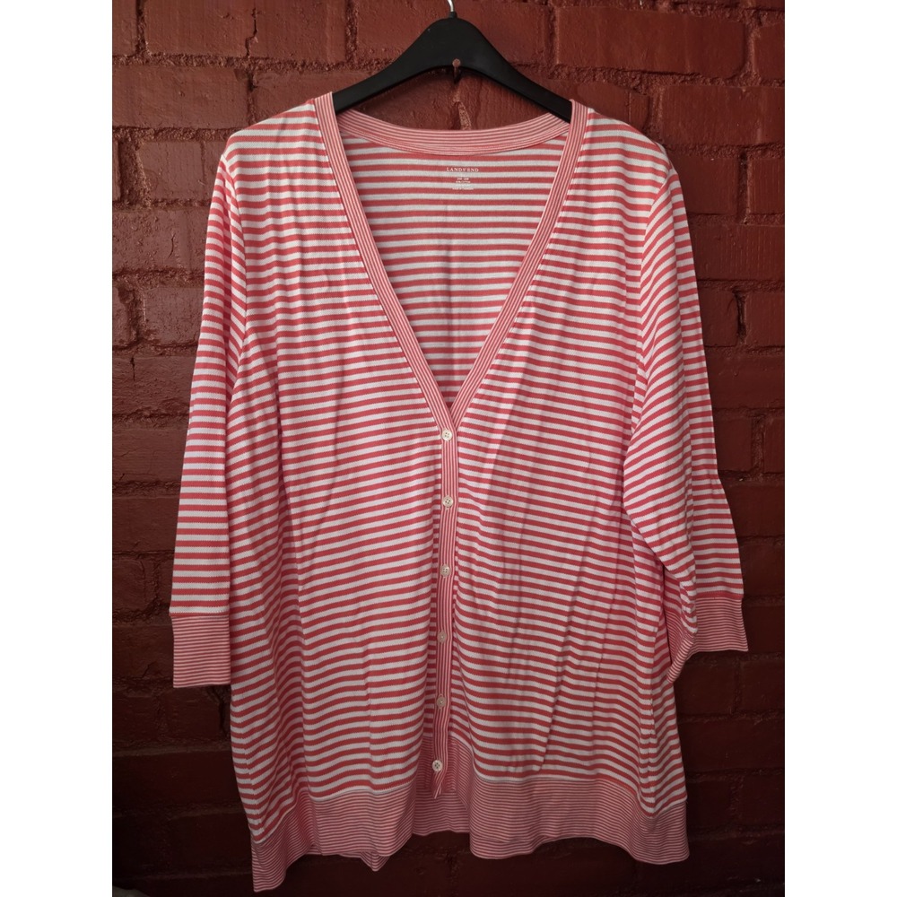 Lands' End Striped Cardigan 3X Lightweight Coastal Beach Vacation Nautical